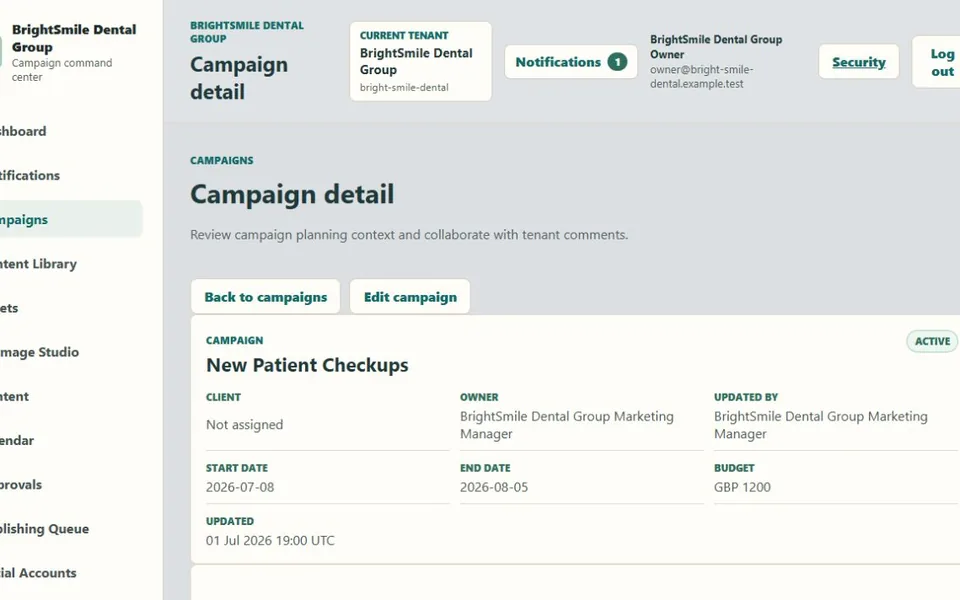 Odinma Campaigns detail page for a fictional campaign